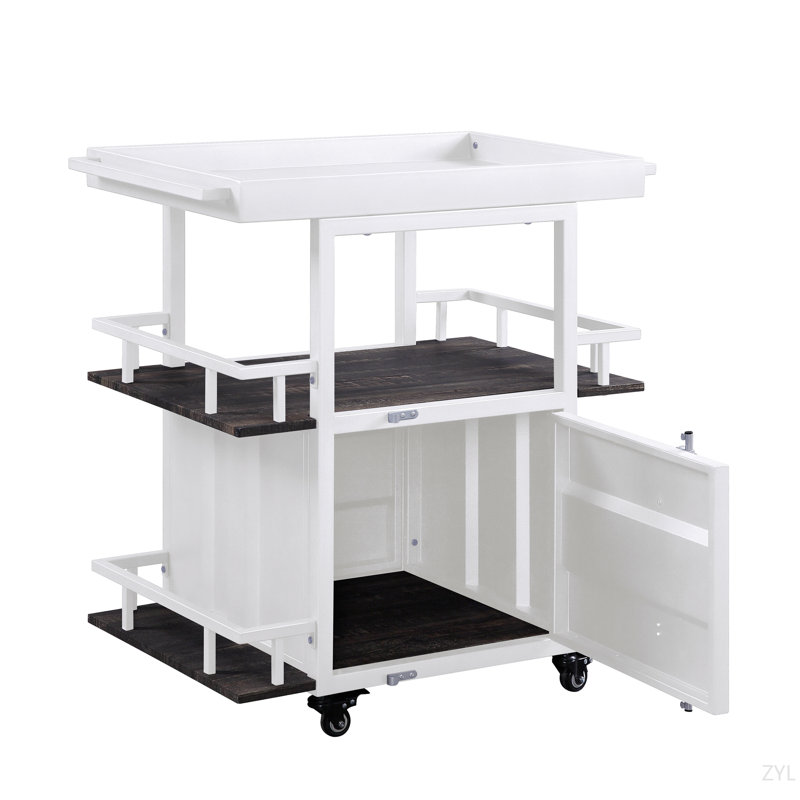 Chariot de service en noyer antique et finition blanche