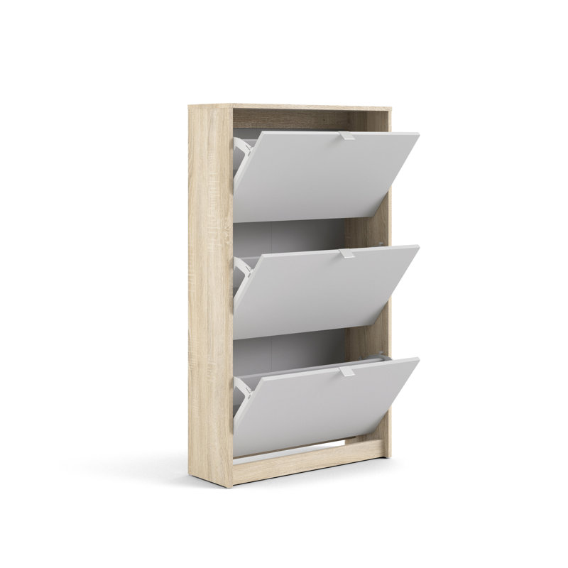 Shoes 9 Pair Shoe Storage Cabinet, Oak/White
