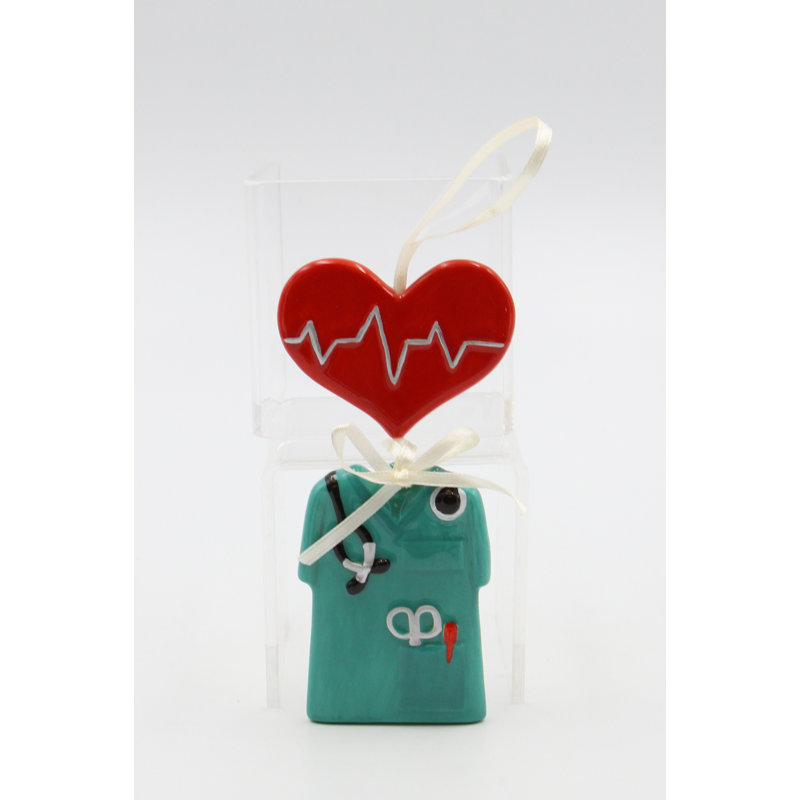 4.75'' Handmade Ceramic People Hanging Figurine Ornament, Red/Green