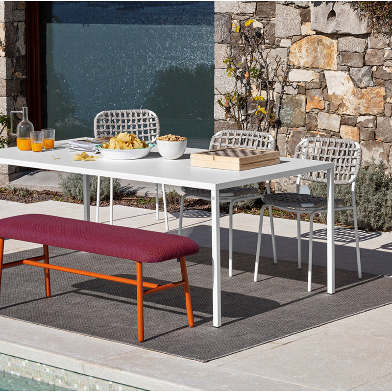 Yo Outdoor Chair with Woven Seat and Metal Frame, Sand/White