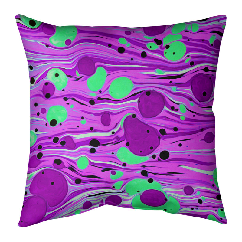 Coussin décoratif en lin tourbillons, Bourre en polyester, 20 po x 20 po, Mauve / Vert