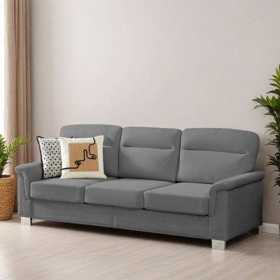 84.21" Velvet Sofa Couch With 3 Seats, Upholstered Sofa With Rolled Armrests For Living Room Apartment