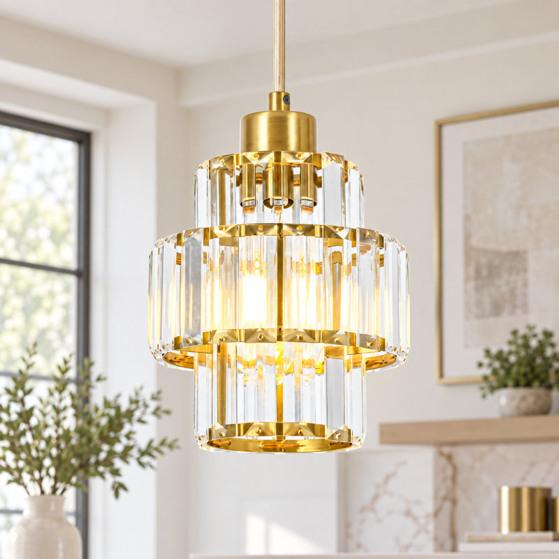 Aurevane 1-Light Dimmable Crystal Drum Pendant Light