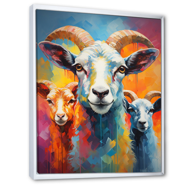 Popart Sheep Ewes II, reproduction d'art sur toile, H 44 po x l 34 po x P 1,5 po, Cadre flottant blanc