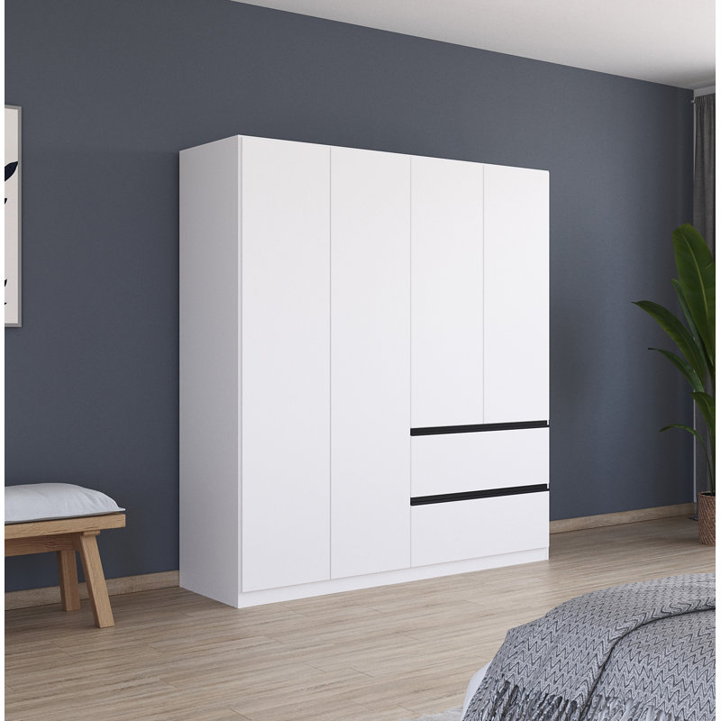 Wardrobe wardrobe COSTA hinged door wardrobe with push-to-open function, White/Grey Metallic Handles