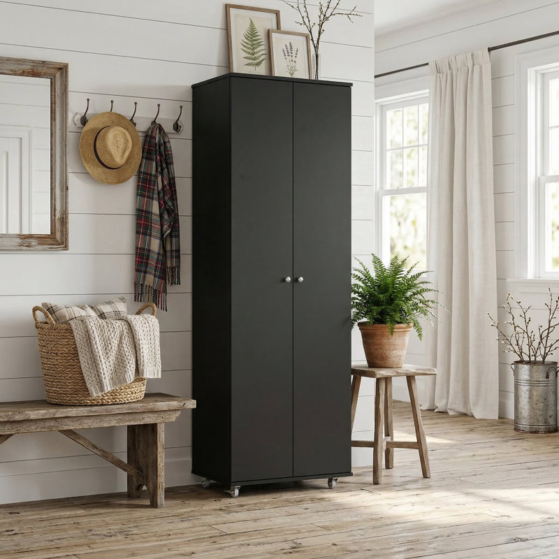 Armoire de rangement à 8 niveaux pour 8 paires de chaussures avec 4 roues, Noir