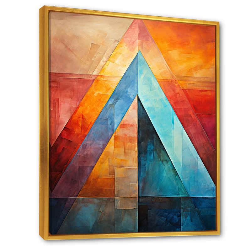 Pyramide de couleurs, art mexicain I - décoration murale art mexicain, Cadre flottant doré, H 44 po x l 34 po x P 1,5 po
