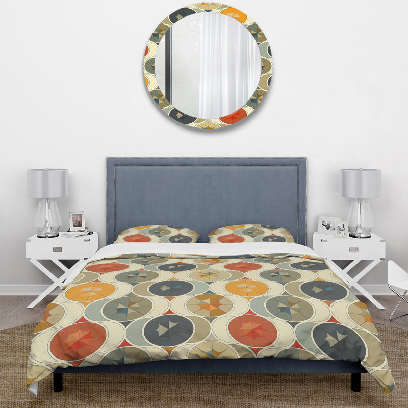 Ensemble de housse de couette jaune et beige Midcentury Retro Circle - Midcentury