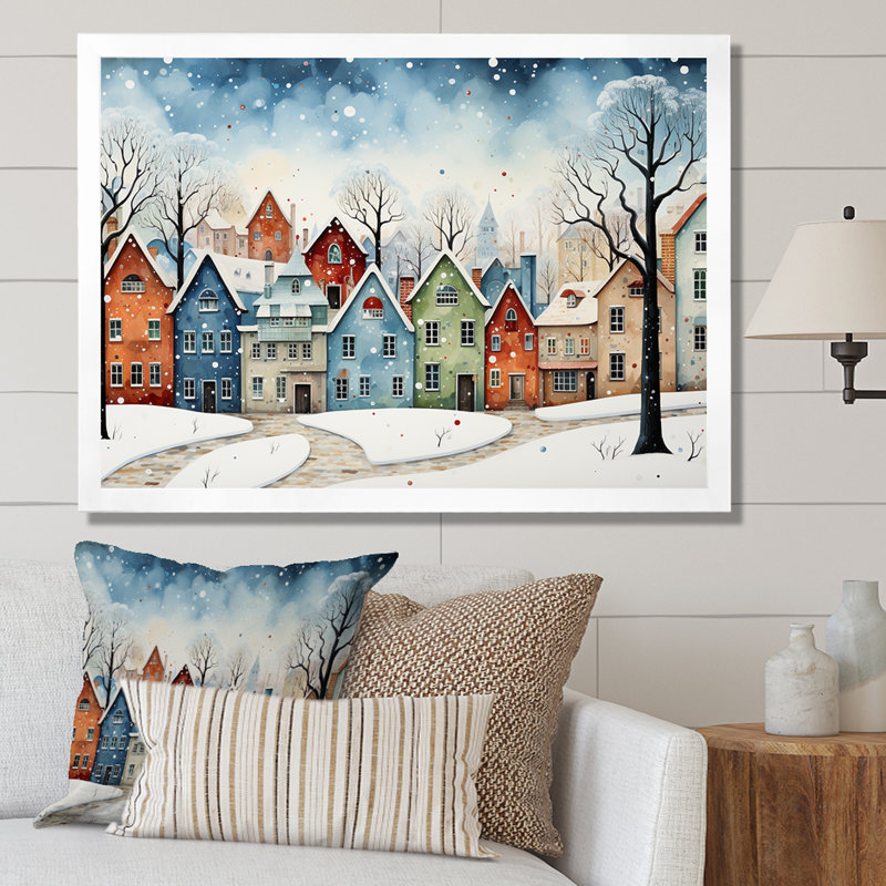 Multicolor Frosty City In Winter I - Winter Landscape, art mural, Cadre de coin blanc fermé, H 16 po x l 32 po x P 1 po