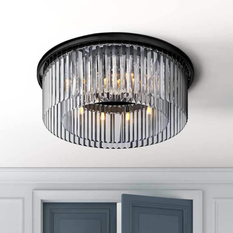 Yazmin Crystal Flush Mount, Gray, Matte Black