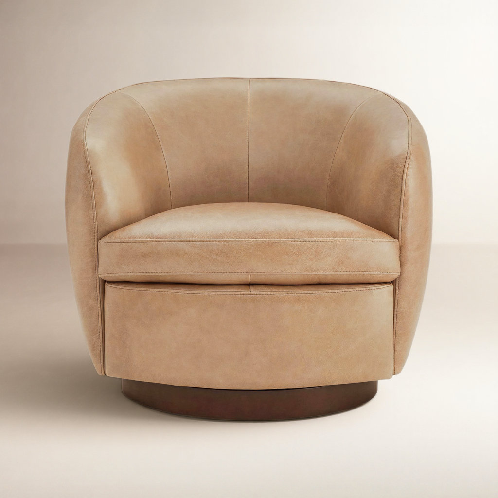 Marcy Pine Swivel Barrel Chair, Copley Tan Vegan Leather