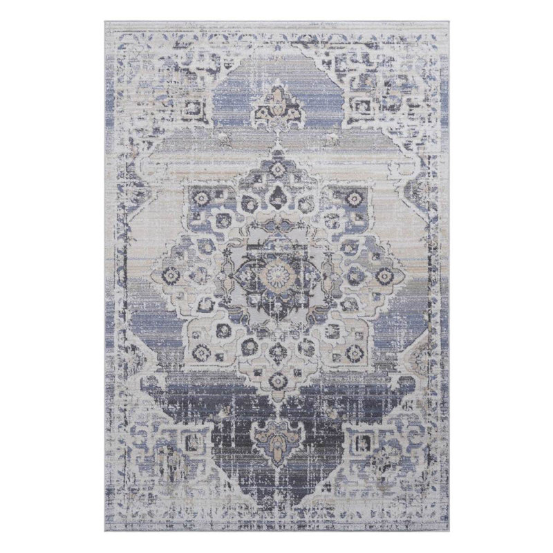 2X3 Area Rug Non-Shedding Stain Resistant Medallion For Coastal Decor, Cream/Blue, Rectangle 2' x 3'