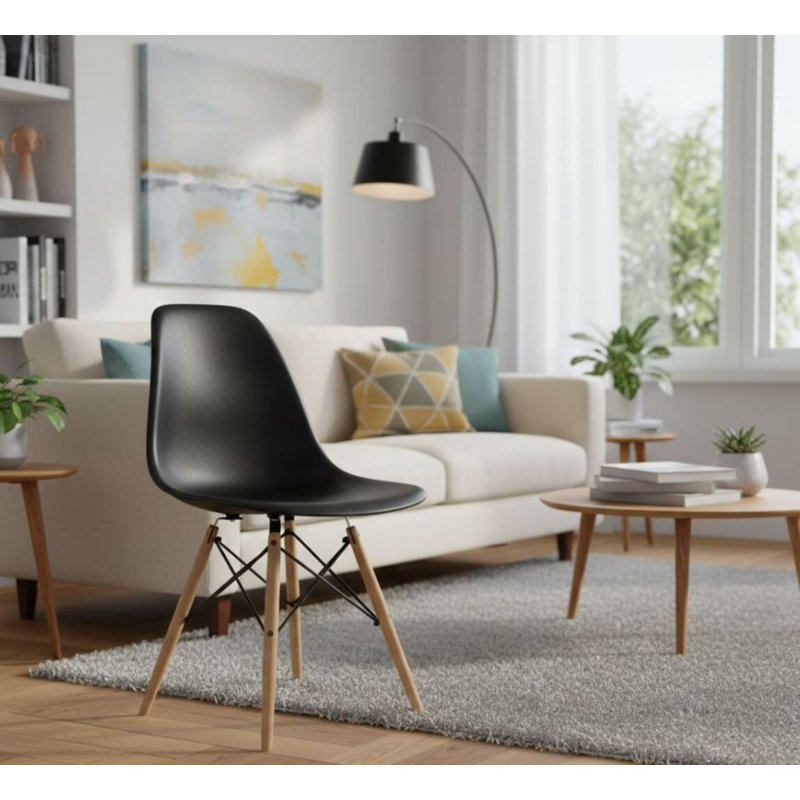 Chaise Hrileena Leffie avec pieds naturels, Noir, Naturel
