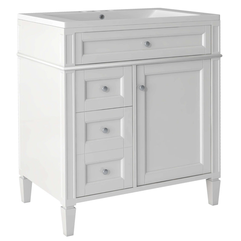 Meuble-lavabo de salle de bain moderne 30 po avec lavabo supérieur 30 po et 2 tiroirs, Blanc
