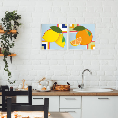 Geometric Citrus Fruit 2pc Wall Plaque Set, design by Daniela Santiago