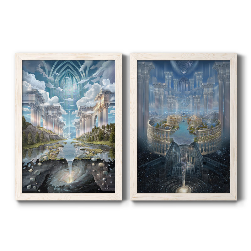 Genesis II - ensemble de 2 reproductions d'art sur toile encadrées, H 44 po x l 31 po x P 1 po, Encadré de bois de noyer