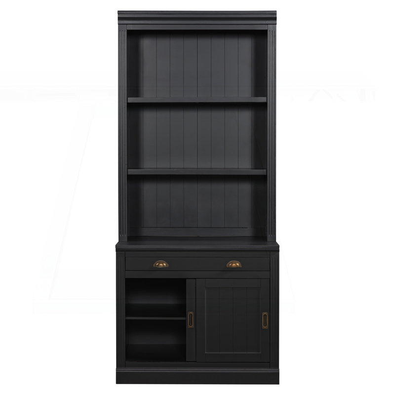 Sophisticated Tall Bookshelf with LED Lights and Versatile Storage Options, Black