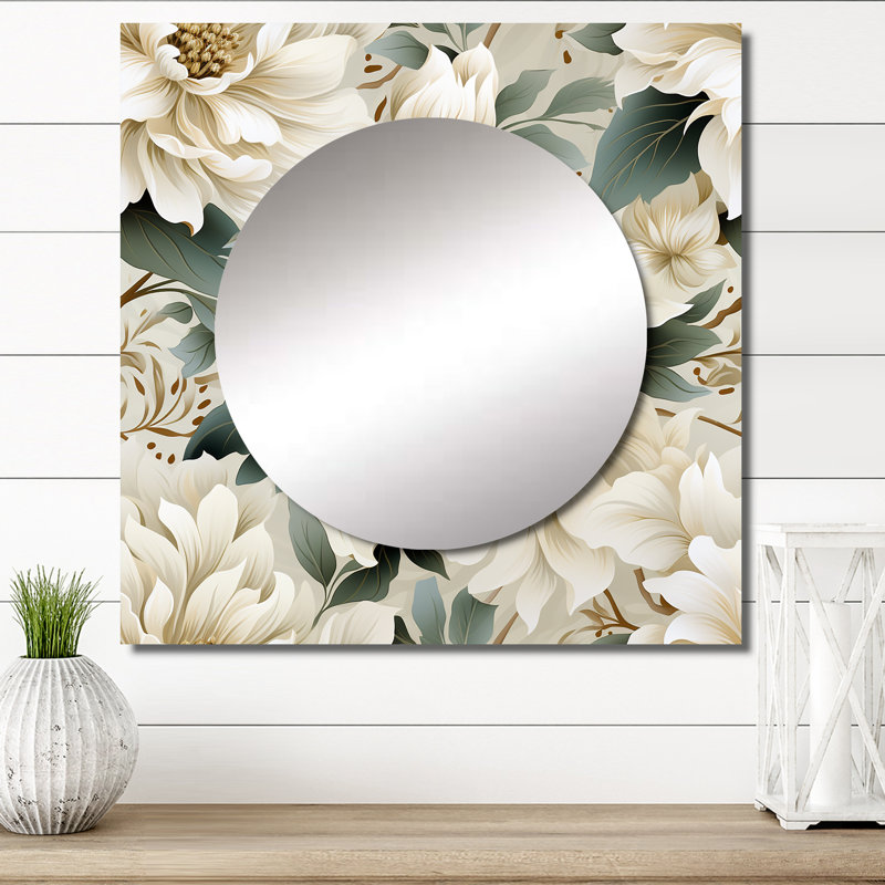 Motif subtil Mandalas Ii Boho - Grand miroir mural floral carré pour chambre à coucher, 36 po x 36 po