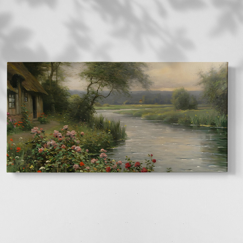 «Landscape Series» -CCCLLXXV-III - Toile tendue avec châssis encadré - Prêt à être accroché, H 25 po x l 49 po, Doré