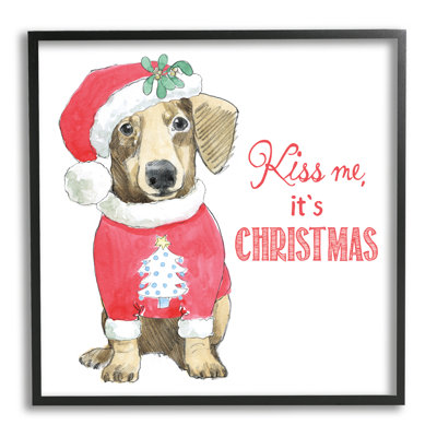 «Kiss Me It's Christmas Dog portant des vêtements des Fêtes», estampe numérique encadrée de Beth Grove