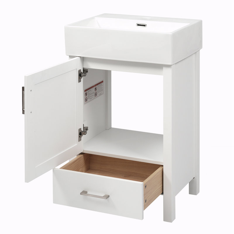 Modern Bathroom Vanity with Ceramic Sink, White
