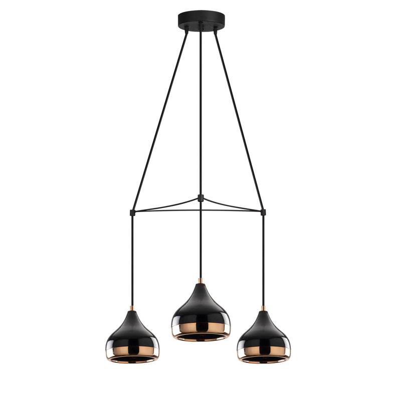 Lustre moderne avec hauteur réglable, finition noire et cuivre, 21,3 po x 68,5 po | Corps en fer durable, 3 x douilles E27 (40 W maximum) | Comprend des instructions d'installation, parfait pour un décor glamour et scandinave