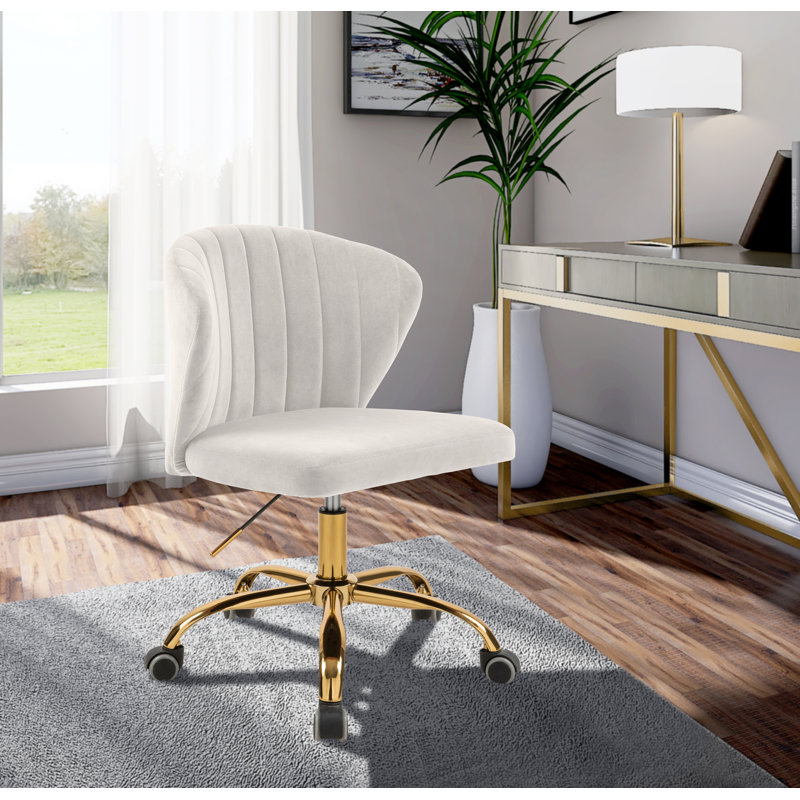 Finley Office Chair, Cream Velvet, Gold
