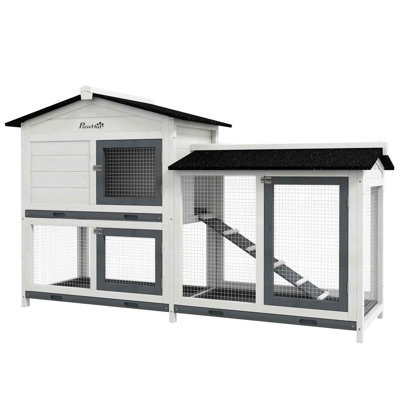 Cage à lapin, cage à lapin en bois, cage à cochon d'Inde, enclos pour petits animaux avec aire de jeu, plateau amovible, toit en asphalte, portes verrouillables et rampe