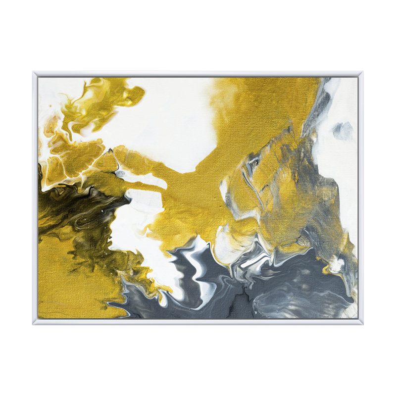 Vert et gris univers de marbre - peinture sur toile, H 16 po x l 32 po, Cadre flottant blanc