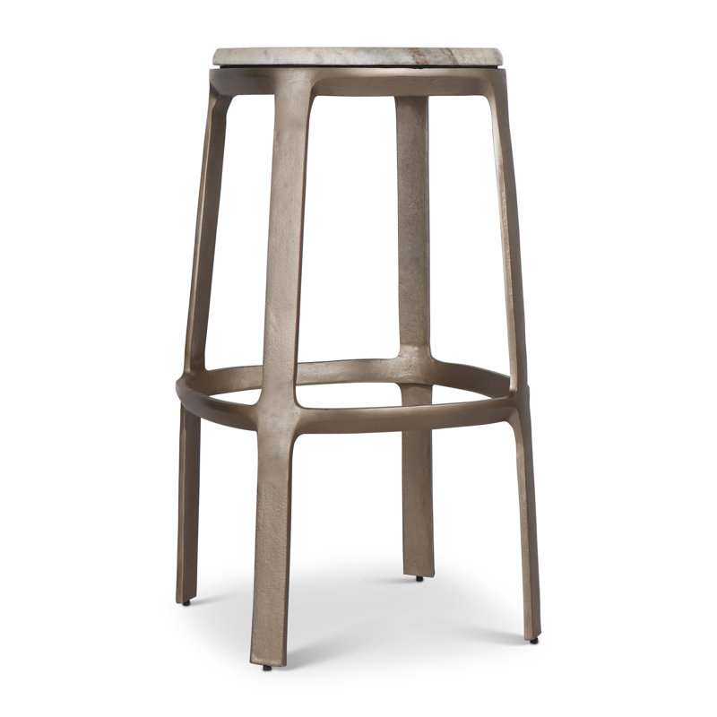 Marbelle - Alfie Marble Counter Stool - Toronto Sand/Antique Nickel Finish, Sand/Antique Nickel, Bar Stool (30" Seat Height)