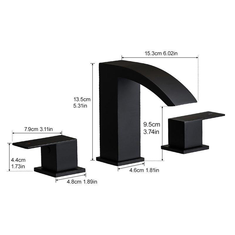 3 Hole 8 Inch Widespread Matte Black Stainless Steel Bathroom Sink Faucet With Double Lever Handles And Side , Easy Installation, Contemporary Style Cartridge Valve, Deck - Mounted