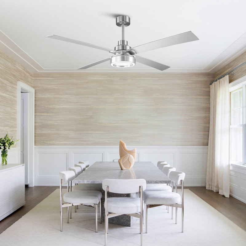 Ventilateur de plafond intelligent à DEL à intensité variable de 60 po avec télécommande APP et télécommande, pales en bois à double face, lumières à 3 couleurs, moteur à courant continu réversible à 6 vitesses, minuterie, tiges verticales de 6 po / 10 po