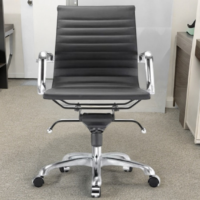 Chaise de bureau en cuir Lonty, Argent argent, Noir, noir, noir, noir