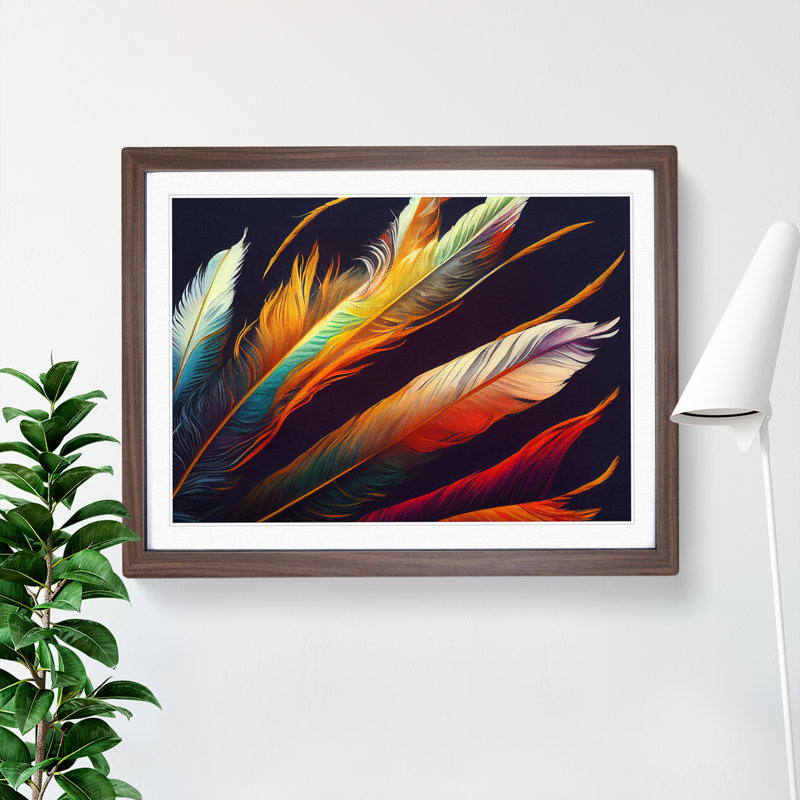 XH1022-374X Adorable Bird Feathers - Single Picture Frame Print, 46cm H x 64cm W x 2cm D, Walnut