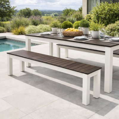 Eltan Outdoor Dining Bench Set Of 2, Dark Brown And White Wood 62 Inch