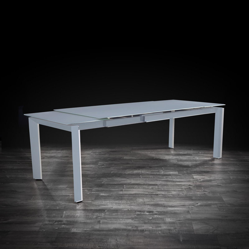 Tatiana Glass Top Metal Base Dining Table, Matte Gray