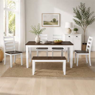 Ensemble de table de salle à manger de style rustique 6 pièces avec 4 chaises ergonomiques et un banc