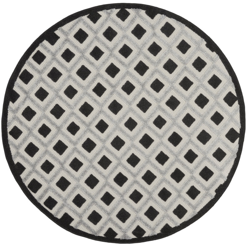 Tapis noir Newton Houndstooth, Rond 5 pi 3 po