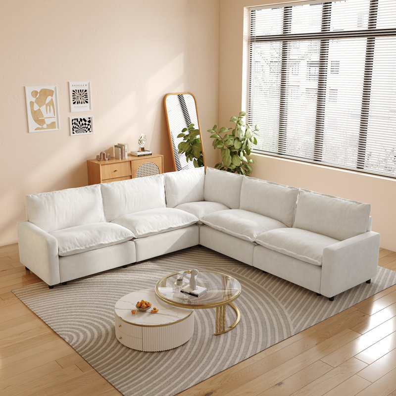 5-Piece Power Recliner Sectional Sofa, Couch With Heating Cushion, Beige Linen