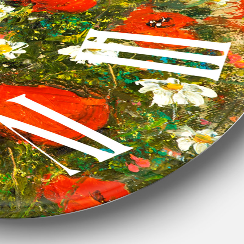 Blossoming Red Flower Fields - Horloge murale, Médium