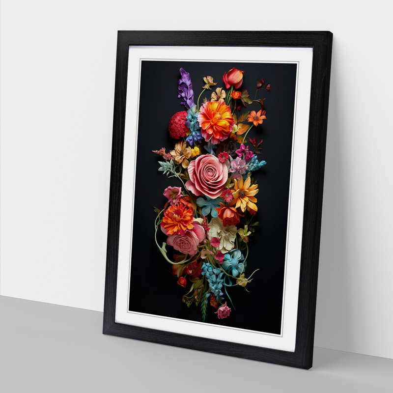 Floral Conceptual - Single Picture Frame Print on Wood, Black, 64cm H x 46cm W x 2cm D