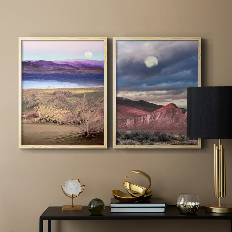 Moonrise, Namibie - reproduction encadrée de qualité supérieure - prête à être accrochée - aucun clou requis - aucun clou requis