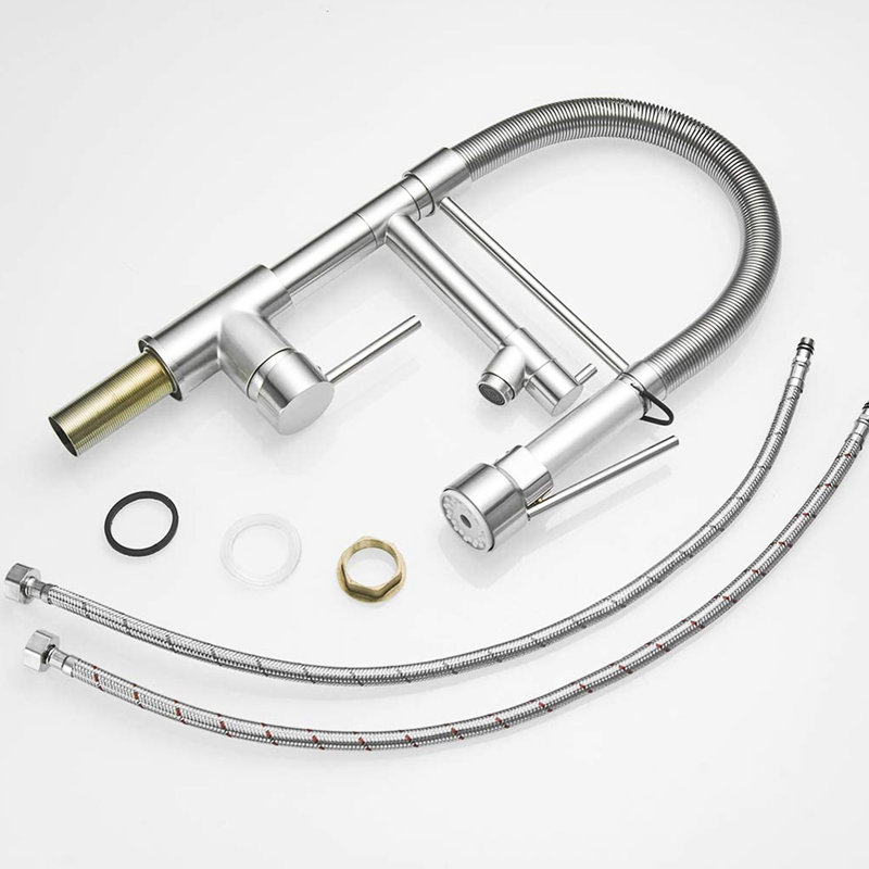 Contemporary Kitchen Faucet With Pull Down In Brushed Nickel - Made Of Brass, Ensuring Clean Water For Your Sink Commercial Practical Solid Brass