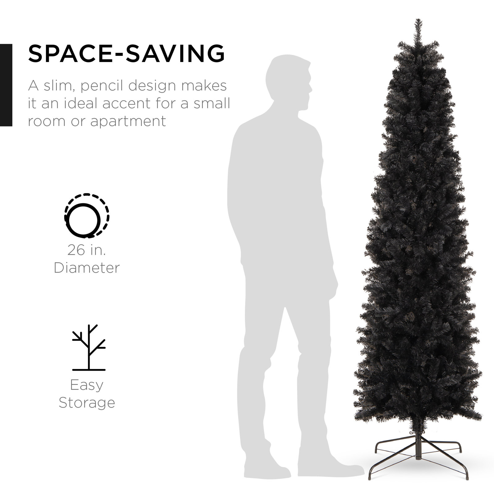 Pencil Cashmere Flocked Fir Christmas Tree, 6ft