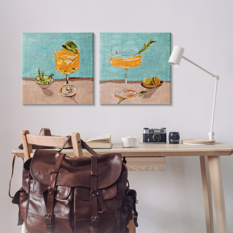  «Orange Cocktail Still Lifes», ensemble de 2 toiles murales par Melissa Wang, H 24 po x l 24 po