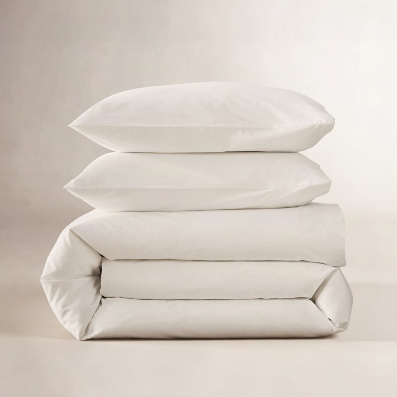 Coyer Classic Cotton Percale Duvet Cover Set, Twin / Twin XL Duvet Cover + 1 Pillow Shams, Ivory