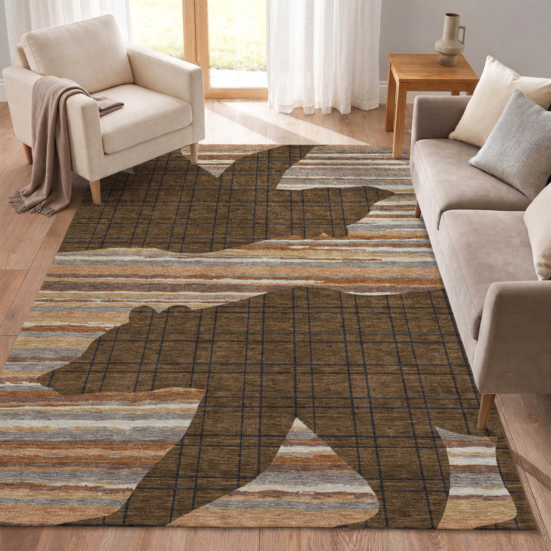Tapis de qualité supérieure lavable à la machine Prisco AMF2577, Brown, 8 pi x 10 pi