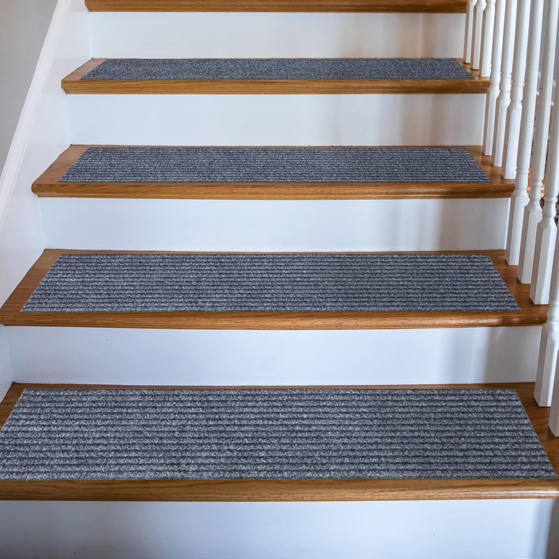 Gray Ribbed Non-Slip Rubberback Stair Treads, 8" x 30", 7 Pack