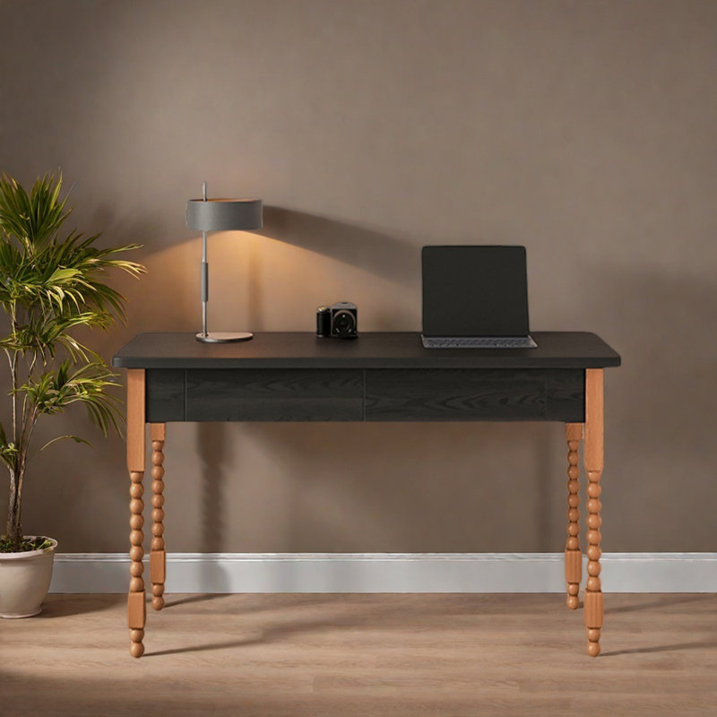Bureau d'écriture simple et rétro en bois de frêne, H 29,52 po x l 39,37 po x P 19,68 po, Noir