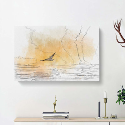 Seagull Flying over the Beach in Abstract - Wrapped Canvas Drawing - Wrapped Canvas
